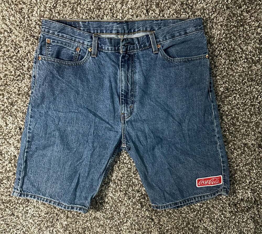 Levi's 505 Regular Fit Denim Shorts Jorts Coca-Cola Patch Size 38